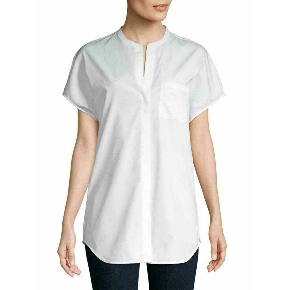Vince Women’s White Classic Cotton Popover Blouse Size S Split Neck $245